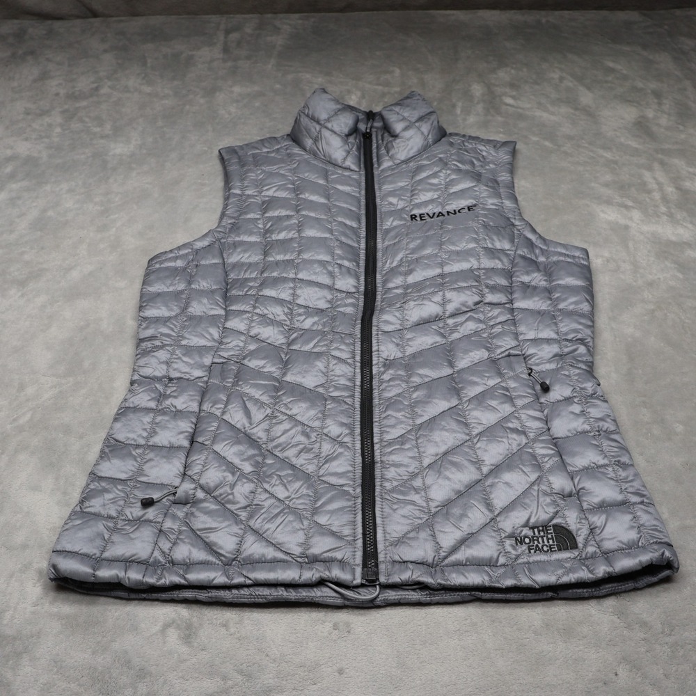North Face Vest Womens Small Grey Thermoball Trekker Light Quilted Puffer LOGO